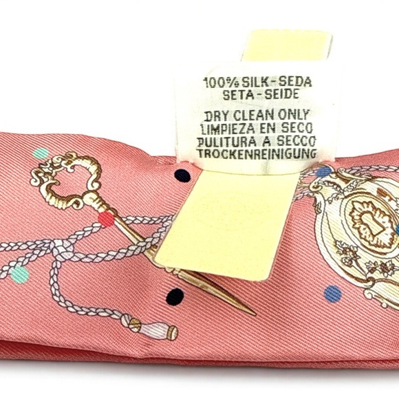 New Hermes Twilly Scarf Les Cles a Pois Rose Beige Multicolor 100% Silk - Picture 12 of 16